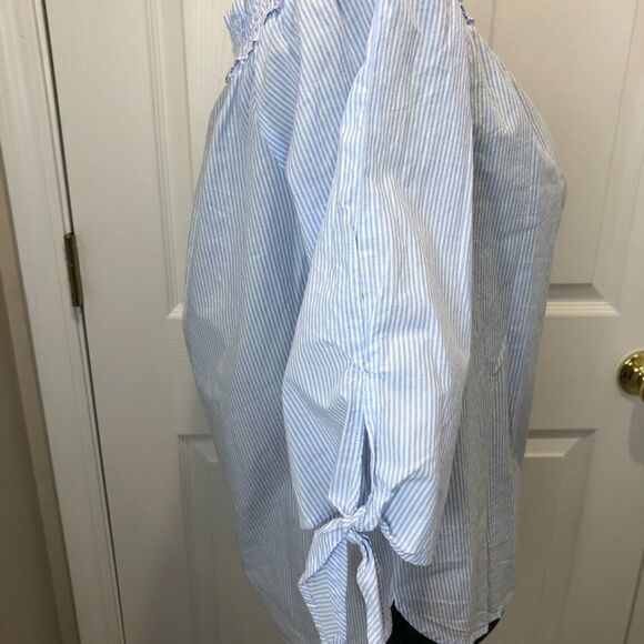 H&M pin striped off the half sleeve blouse top 4 - Picture 7 of 9